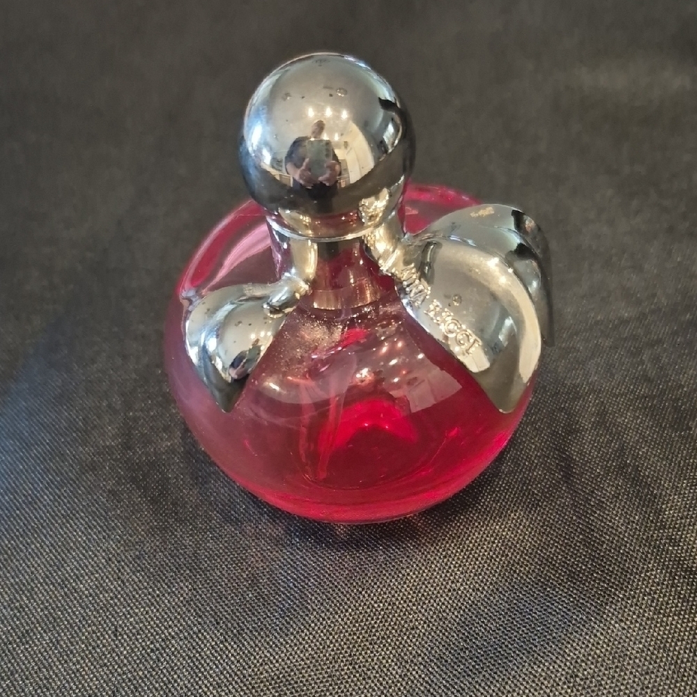 Round Pink Glass Perfume Bottle with Silver Cap